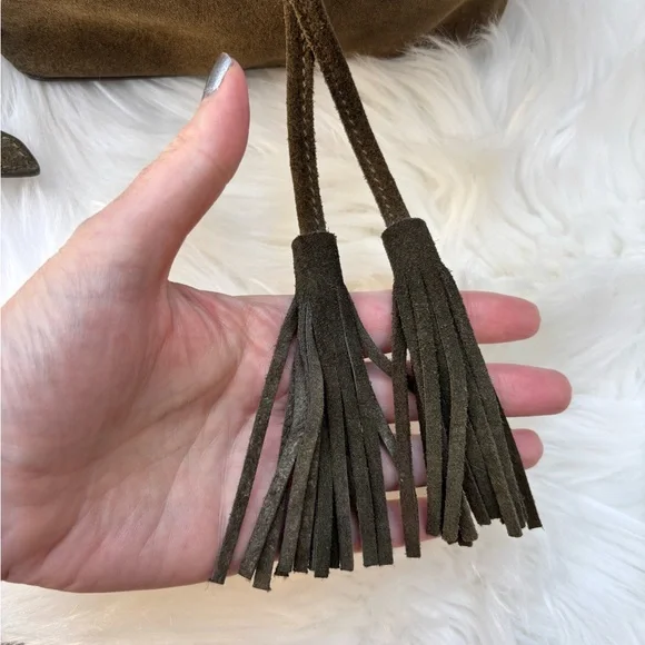 J. Crew Olive Suede Leather Drawstring Bucket Bag - Picture 7 of 8